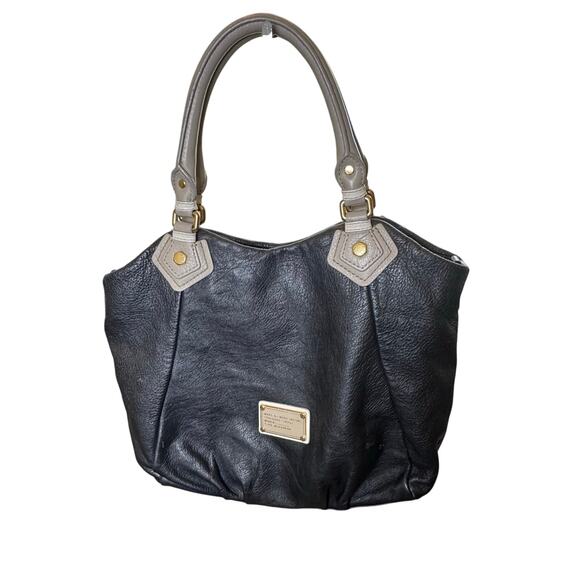 Marc Marc by Jacobs Black Taupe Leather Handbag Satchel Shoulder Bag Crossbody - Picture 3 of 16